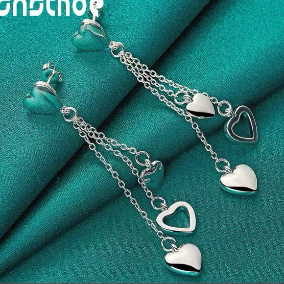 Silver plated Tassels Different Heart Drop Earrings - Picture 2 of 5